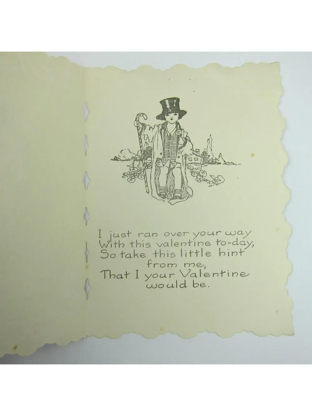 Vintage Valentine Card Die cut Bifold Boy Rides Red Tricycle Bike Heart Embossed